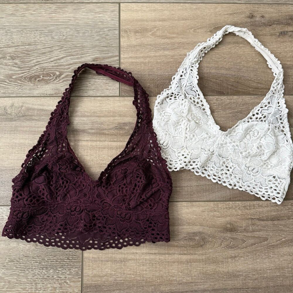 aerie Lace Bralette Duo in Burgundy and White